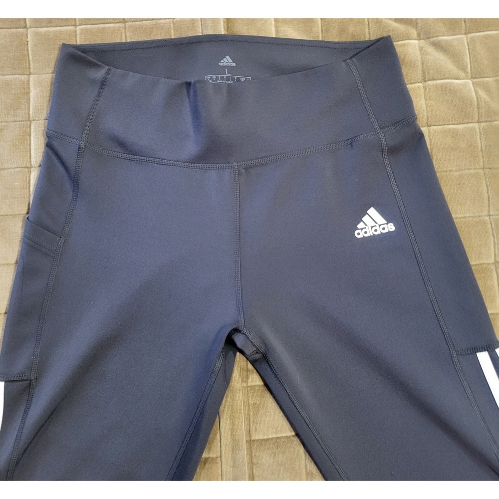 Adidas AeroReady Exercise Leggings Womens Sz Large Gray High Waist Logo Pockets - Picture 4 of 13